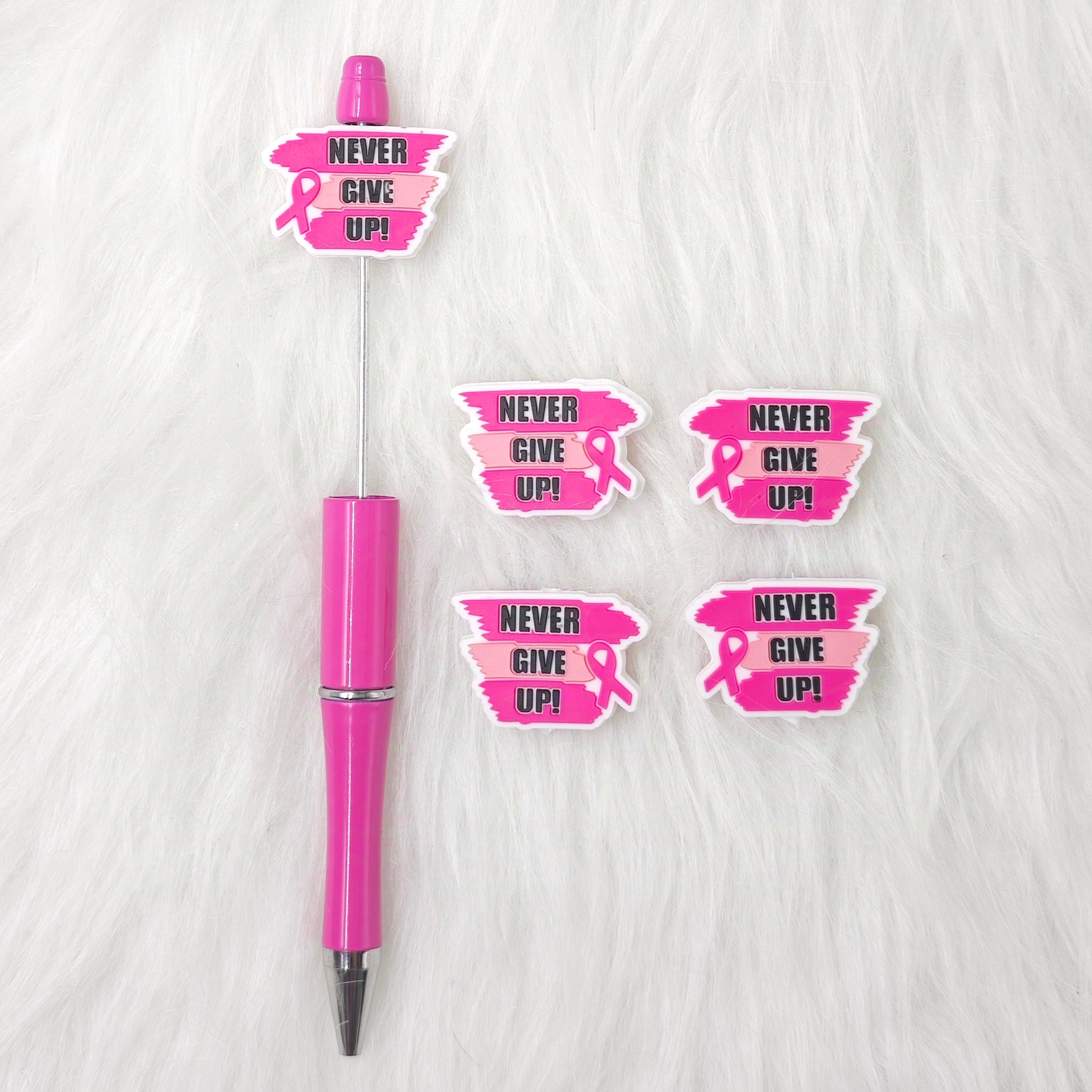 Pink Ribbon Never Give up Silicone Focal Beads Nurse Focal Beads Cheering Words Focal Beads