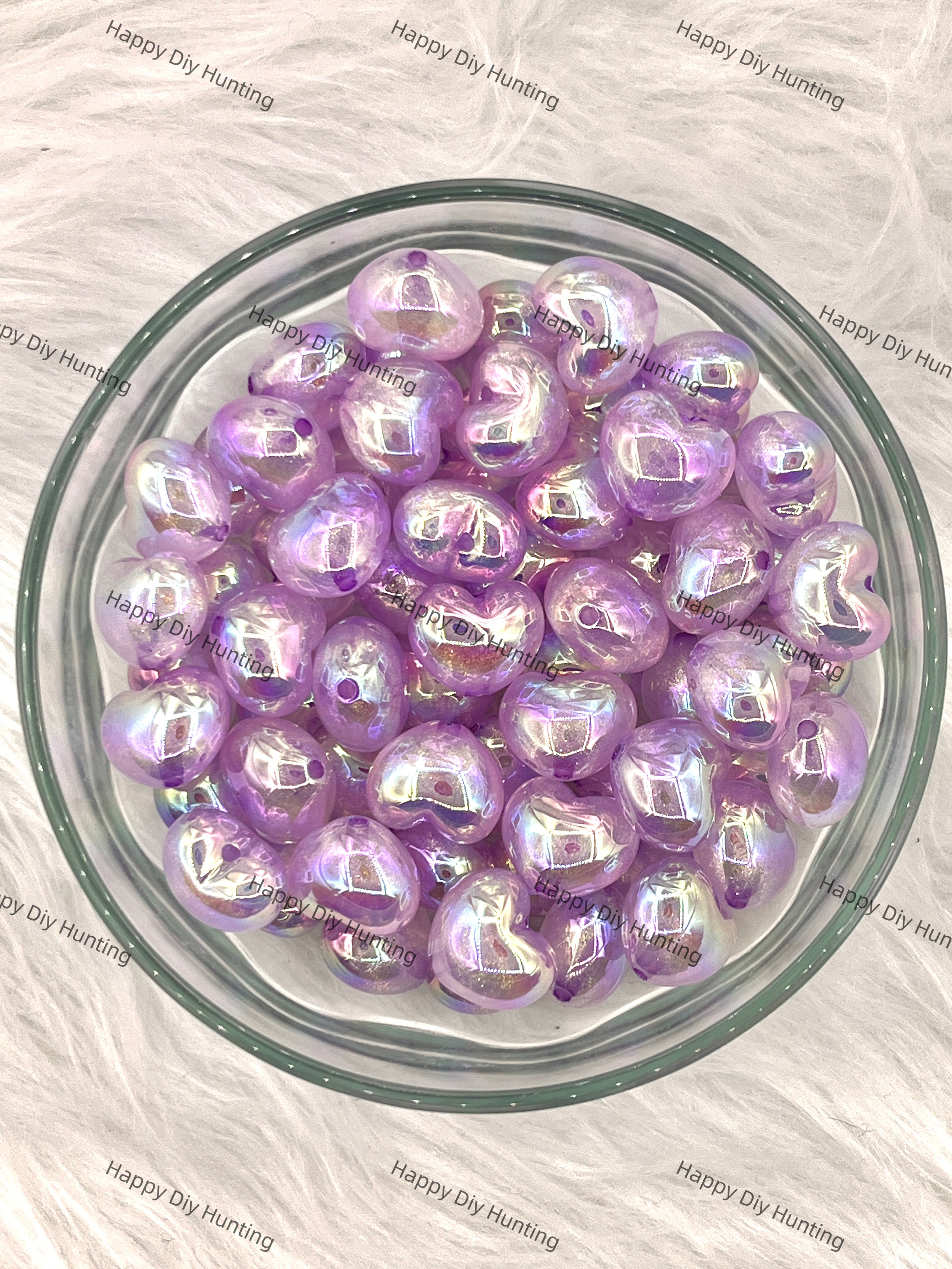 Purple Jelly Heart Shape Acrylic Beads with Gliter