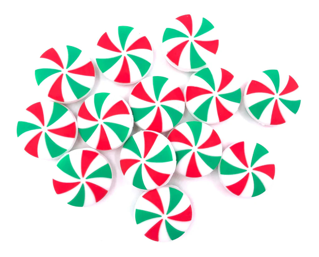Red & Green Peppermint Christmas Silicone Focal Beads, Christmas Focal Beads