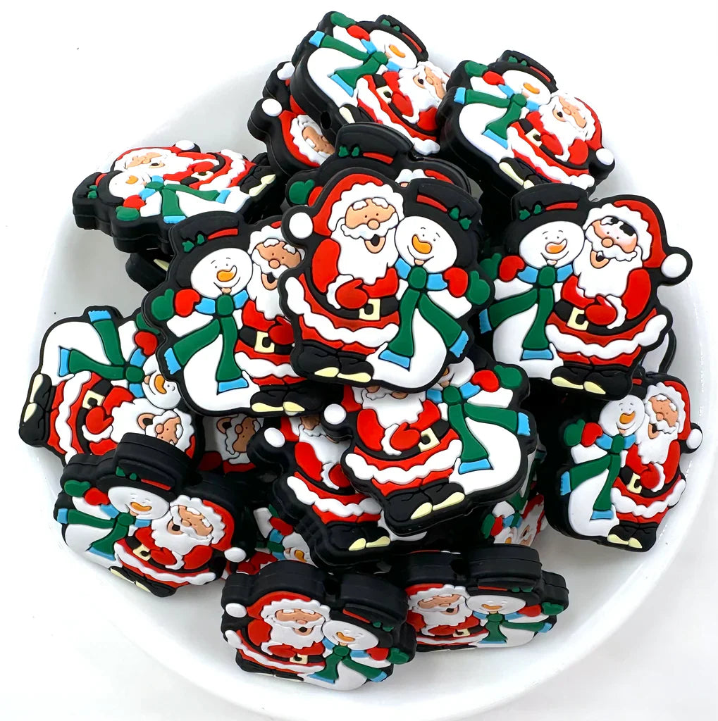 Santa & Snowman Christmas Silicone Focal Beads, Christmas Focal Beads