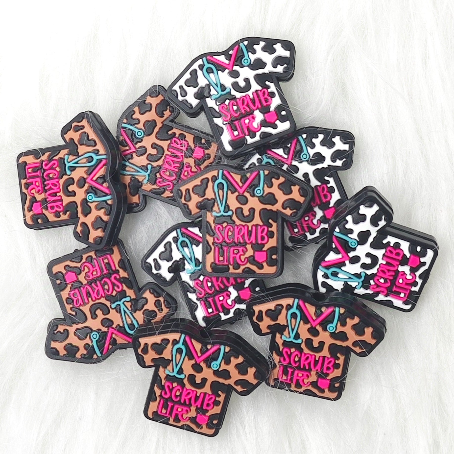 Scrub Life Silicone Focal Beads Nurse Focal Beads T-shirt Shape Printed Focal Beads