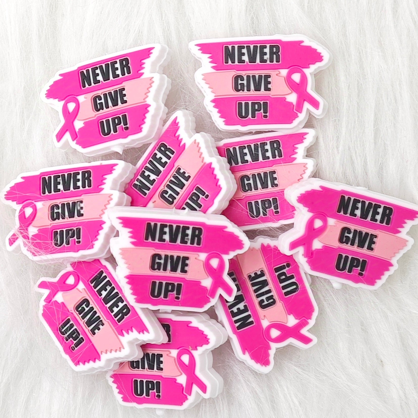 Pink Ribbon Never Give up Silicone Focal Beads Nurse Focal Beads Cheering Words Focal Beads