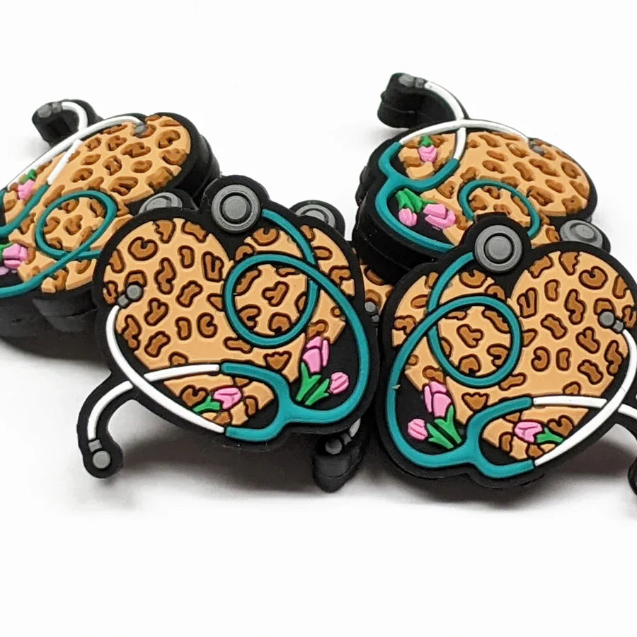 Heart Shaped Printed Focal Beads Animal Print Silicone Focal Beads Stethoscope Silicone Focal Beads