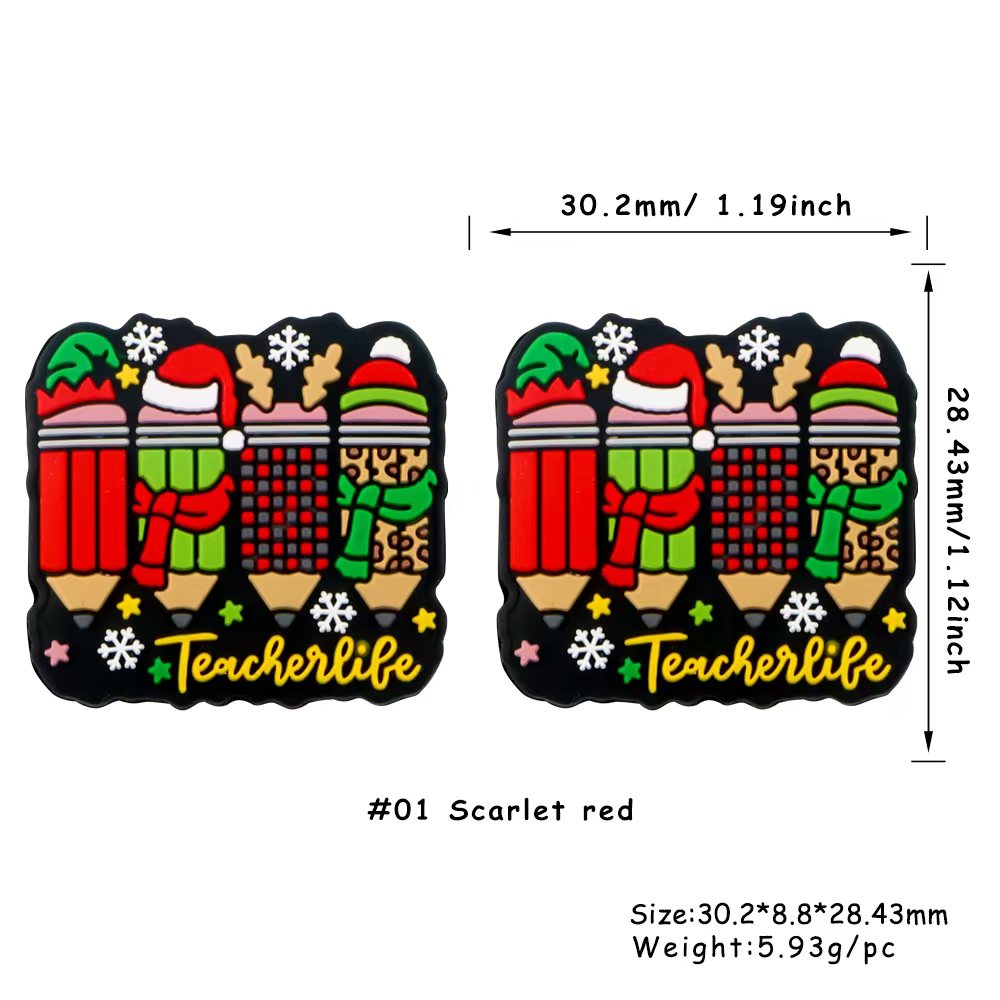 Christmas Teacher Life Pencils Silicone Focal Beads, Animal Shaped Focal Beads