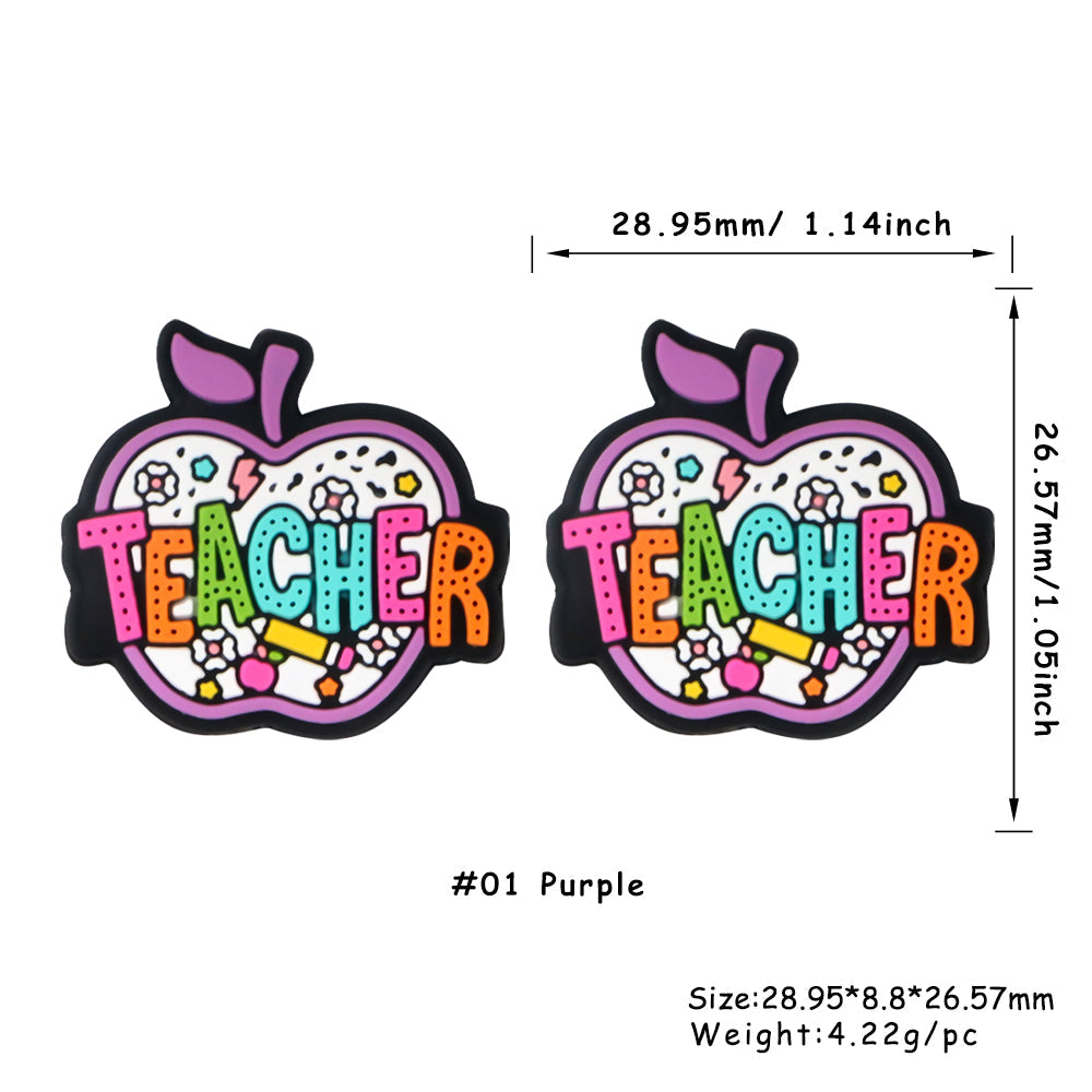 Teacher Apple Silicone Focal Beads, Quote Focal Beads