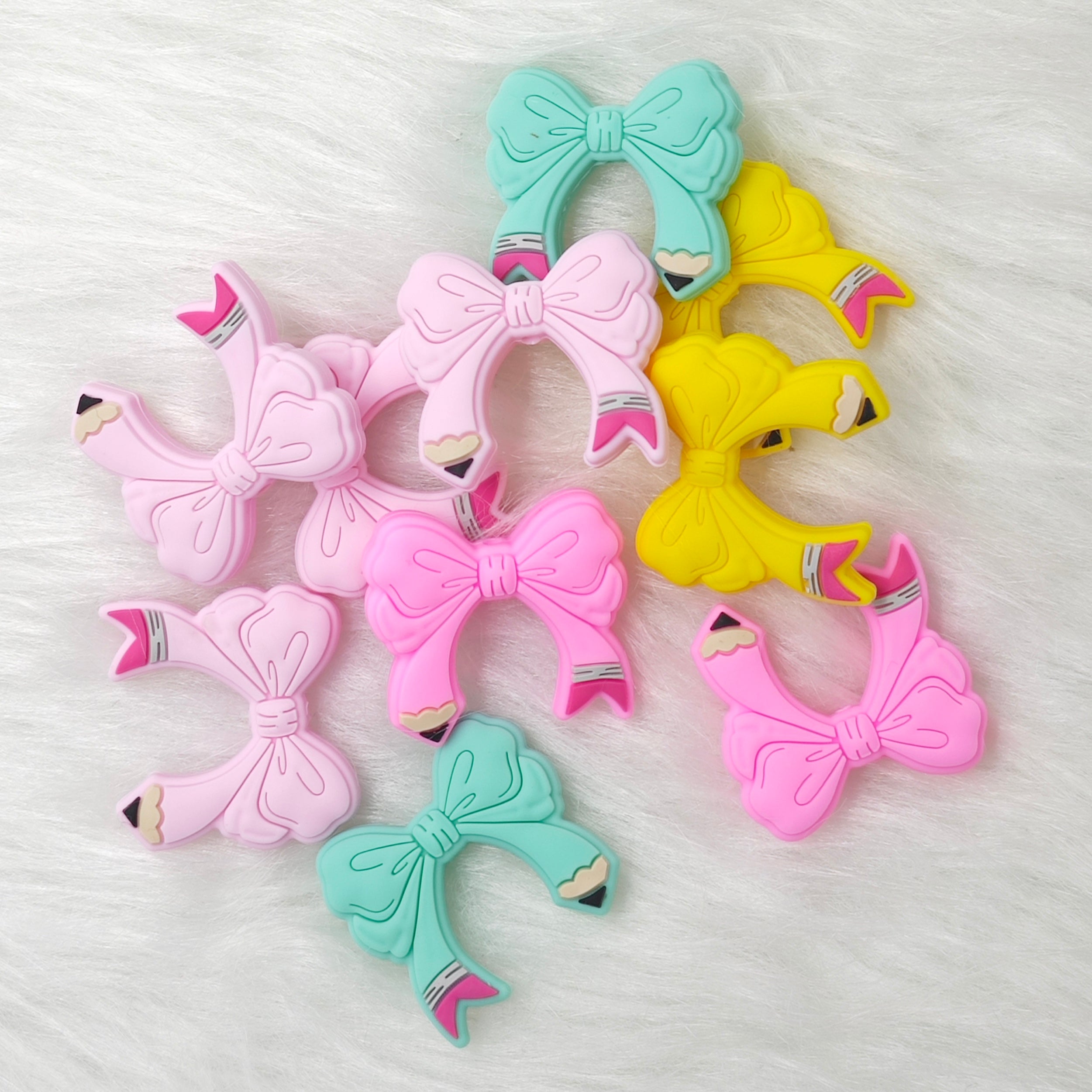 Teacher pencil bows Silicone Focal Beads, teacher Focal Beads