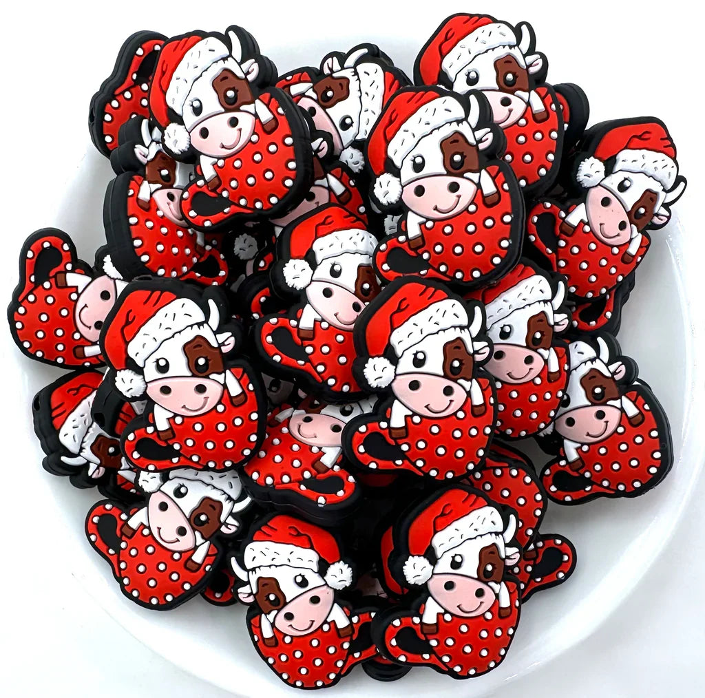 Teacup Christmas Cow Silicone Focal Beads , Christmas Focal Beads