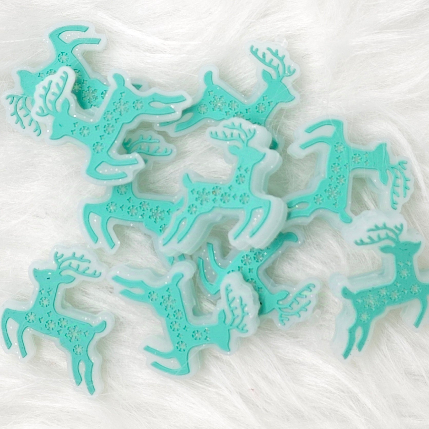Teal reindeer Silicone Focal Beads Wholesale, Animal Shaped Focal Beads